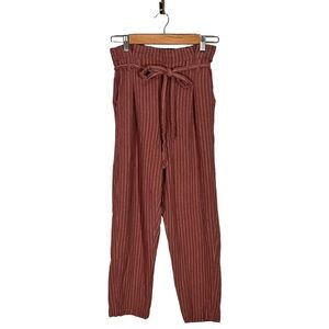 American Eagle Striped Paperbag Cotton/Linen Blend Pants Rust Small